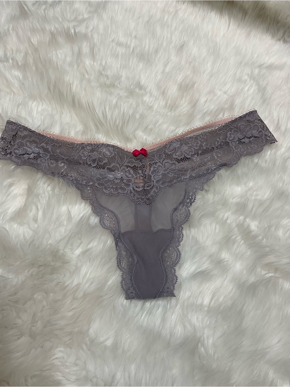 Vintage Victoria's Secret Lace Thong in Mauve with Pink Bow